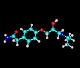 Atenolol molecule isolated on black