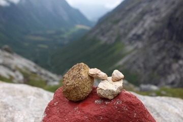 The pile of stones is a sign of conquest the mountain.