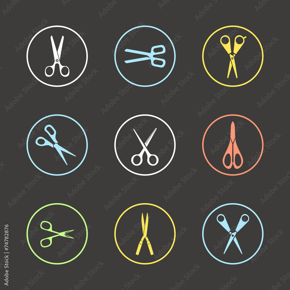 Poster Different types of scissors. Design elements