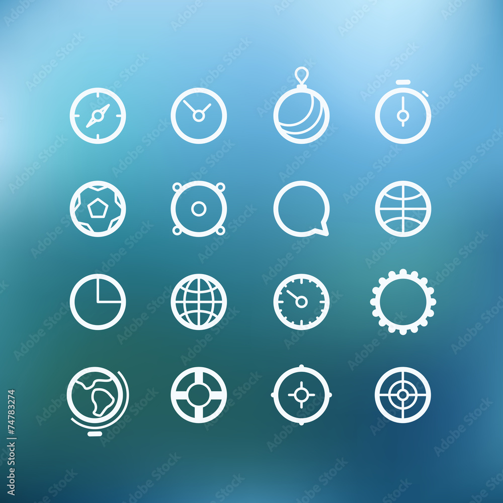 Poster White circle icons clip-art on color background. Design elements