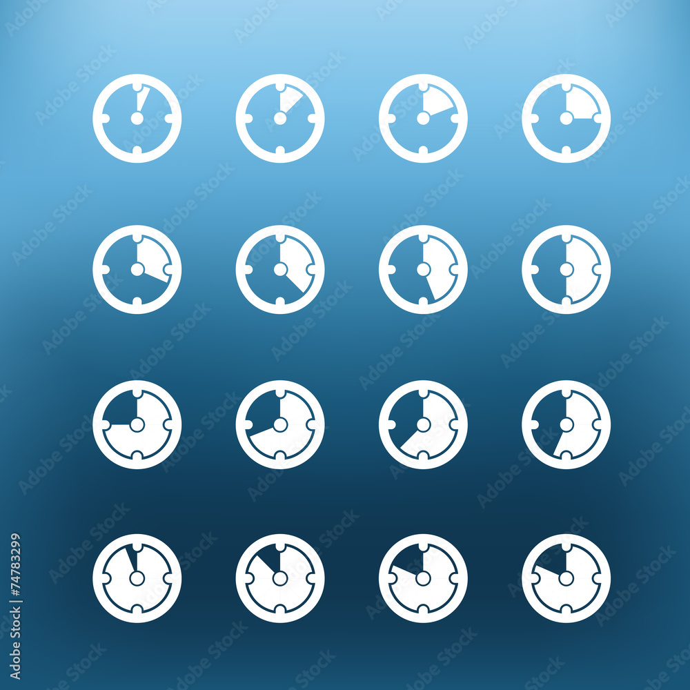 Poster white clock icons clip-art on color background