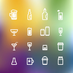 White drink icons clip-art on color background. Design elements