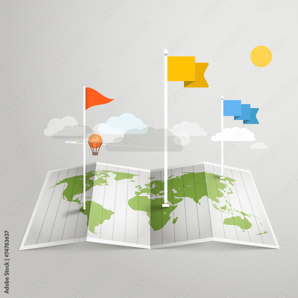 Fototapete world map with different marks. design elements