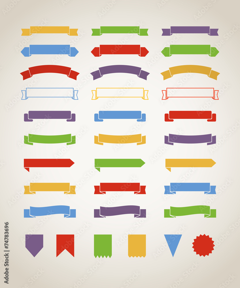 Poster different retro style red ribbons set isolated on white. ready f