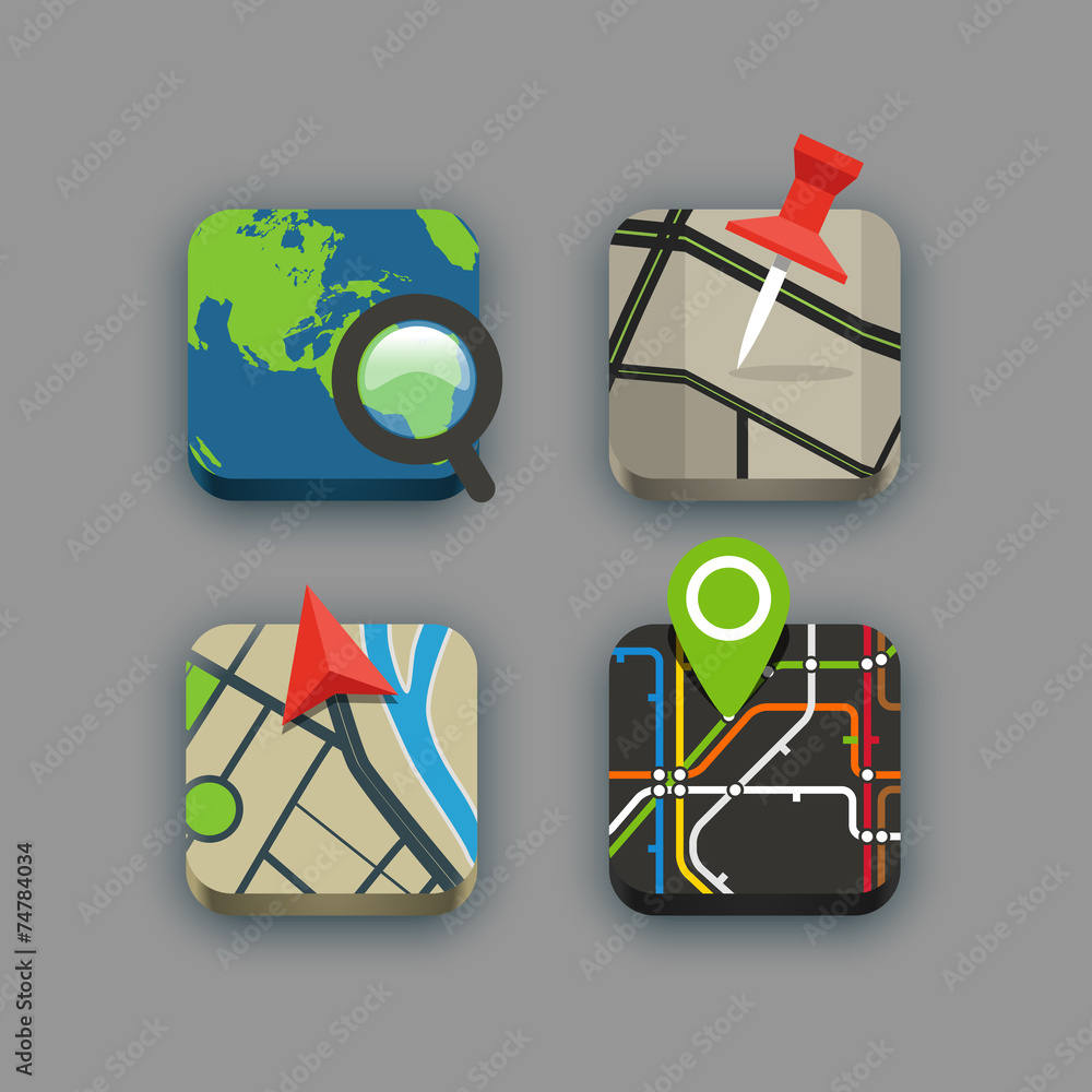 Poster Different travel icons set with rounded corners. Design elements