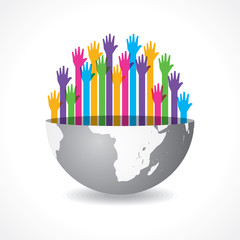 Colorful raised hand on the half earth symbol stock vector