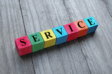 concept of service word on colorful wooden cubes