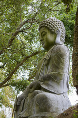 Fototapeta premium Close up view of a beautiful Buddha statue on a park.
