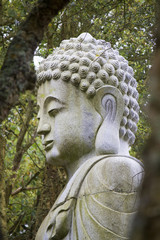 Close up view of a beautiful Buddha statue on a park.