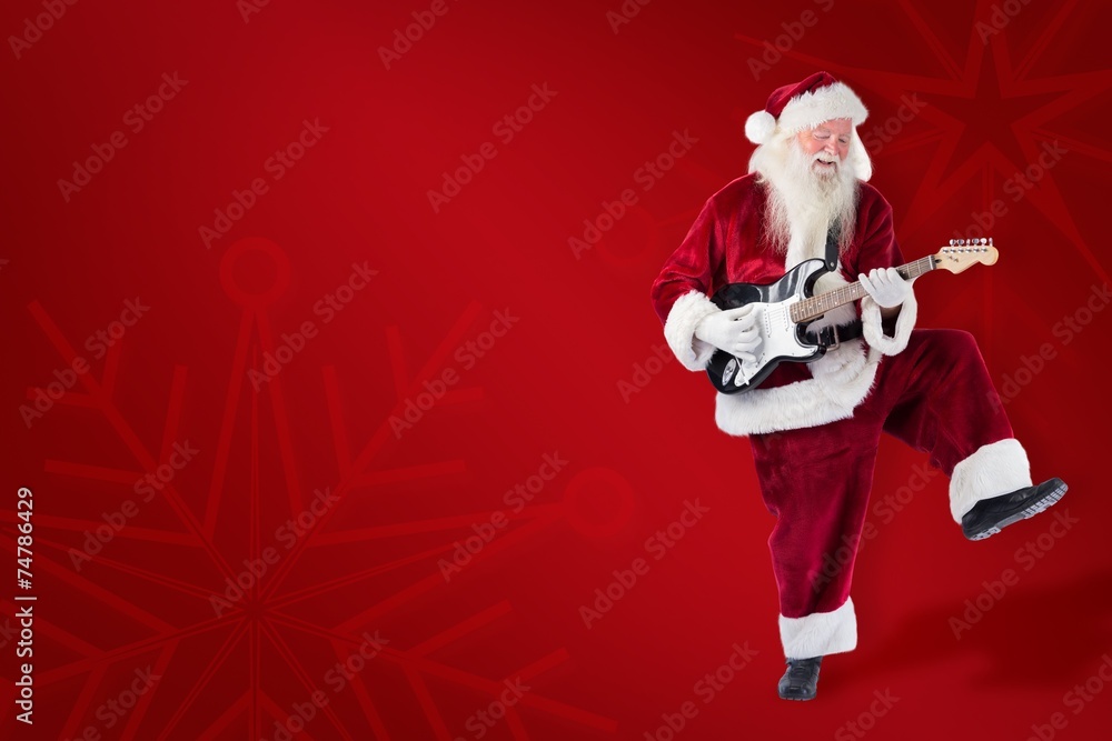Poster Composite image of santa claus has fun with a guitar