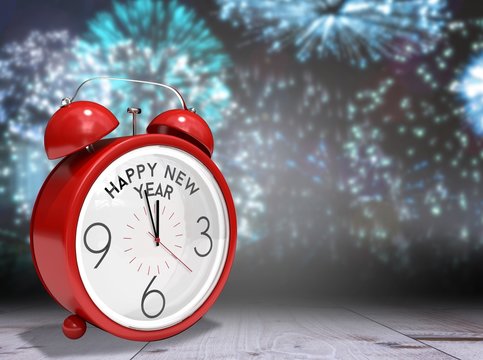 Composite image of happy new year in red alarm clock