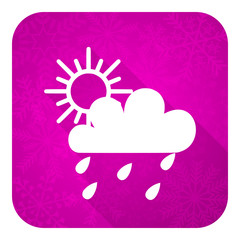 rain violet flat icon, christmas button, waether forecast sign