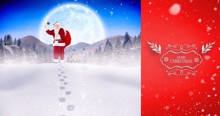 Composite image of santa delivery presents to village