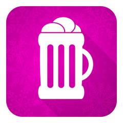 beer violet flat icon, christmas button, mug sign