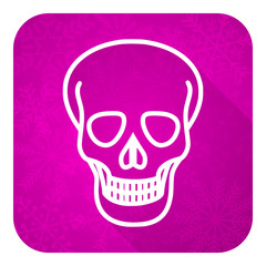 skull violet flat icon, christmas button, death sign