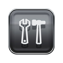 Tools icon glossy grey, isolated on white background