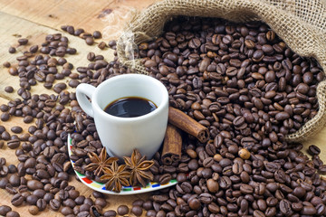 coffee cup and coffee beans