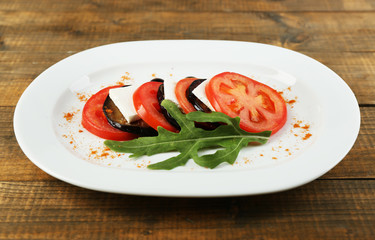 Eggplant salad with tomato and feta cheese