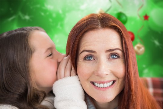 Composite image of mother and daughter telling secrets