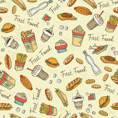 Vector set of sketches with hand drawn fast food - 74788881