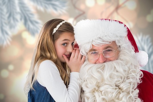 Composite image of santa listening to little girl