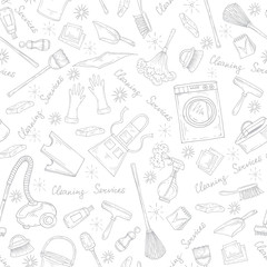 Vector pattern with symbols of cleaning services in white
