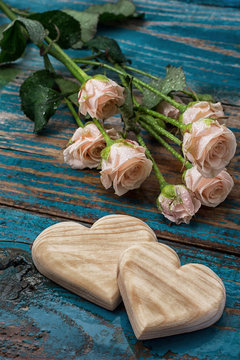 wooden hearts handmade and roses
