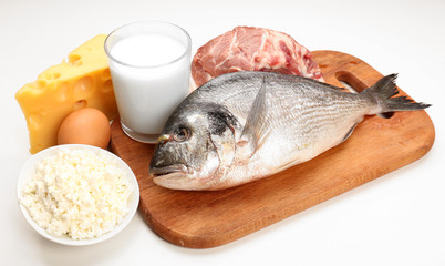 Food high in protein isolated on white