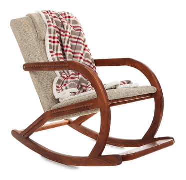 Modern rocking-chair with rug isolated on white
