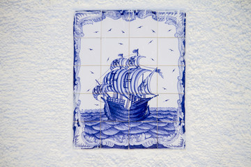  azulejo tile depicting a Portuguese caravel ship.