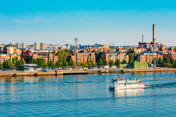 Fototapeta na wymiar Touristic Pleasure Boat Near Harbour Of Helsinki, Finland