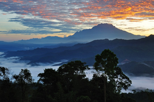 Sunrise over Mt Kinabalu silhouette Kota Kinabalu Sabah Borneo