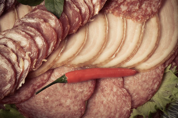 The background - detail of sliced salami
