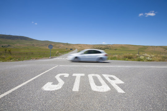 stop crossroads fast car