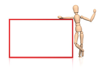 A male mannequin with a blank sign panel