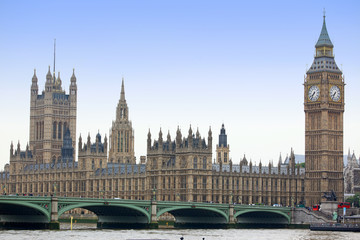Fototapeta na wymiar Famous and Beautiful view to Big Ben and Houses of Parliament wi