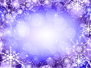 snowflakes and stars descending on background 