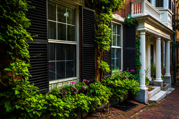 Fototapeta na wymiar Beautiful houses in Beacon Hill, Boston, Massachusetts.