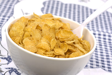 Healthy breakfast, plate with sweet cornflakes