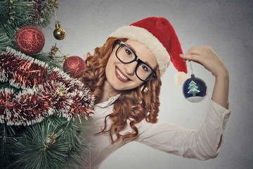 Portrait young christmas girl with glasses wearing glasses 