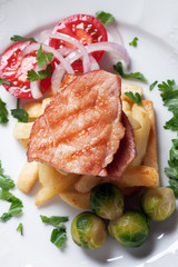 Grilled ham slices with brussel sprout