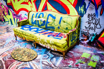 Couch in Graffiti Alley, Baltimore, Maryland.