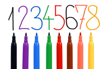 Set of felt-tip pens of different colors and numbers