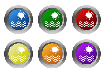 Set of rounded colorful buttons with beach symbol