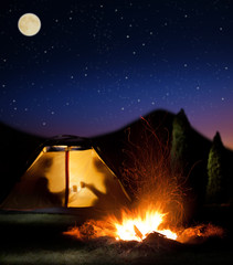 Night camping in the mountains.