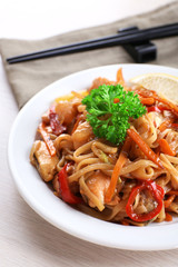 Chinese noodles with vegetables and seafood