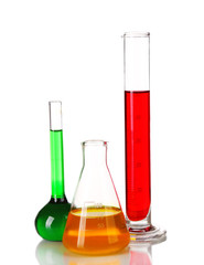 Test-tube and flasks with colorful fluid