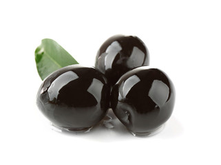 Tree black olives with leaf isolated on white