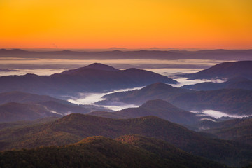 Fog in the valley at  sunrise from Beacon Heights, on the Blue R