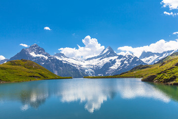Obraz na płótnie Canvas Bachalpsee and the snow peaks of Jungfrau region